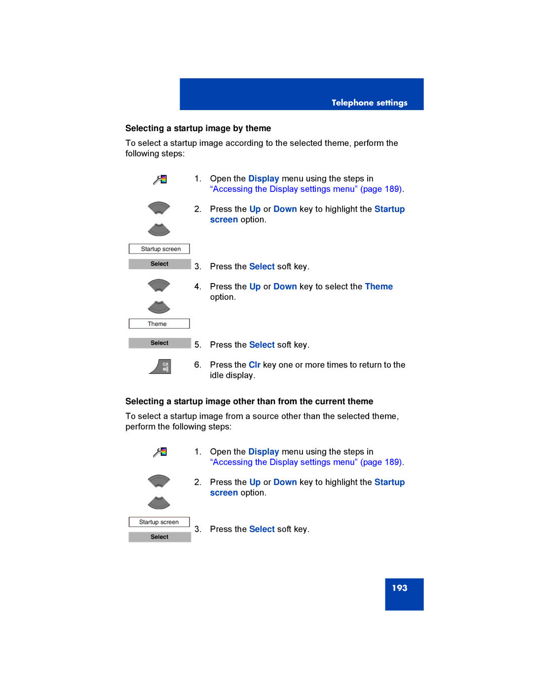 Avaya 4070, NN43120-122 Selecting a startup image by theme, Selecting a startup image other than from the current theme 