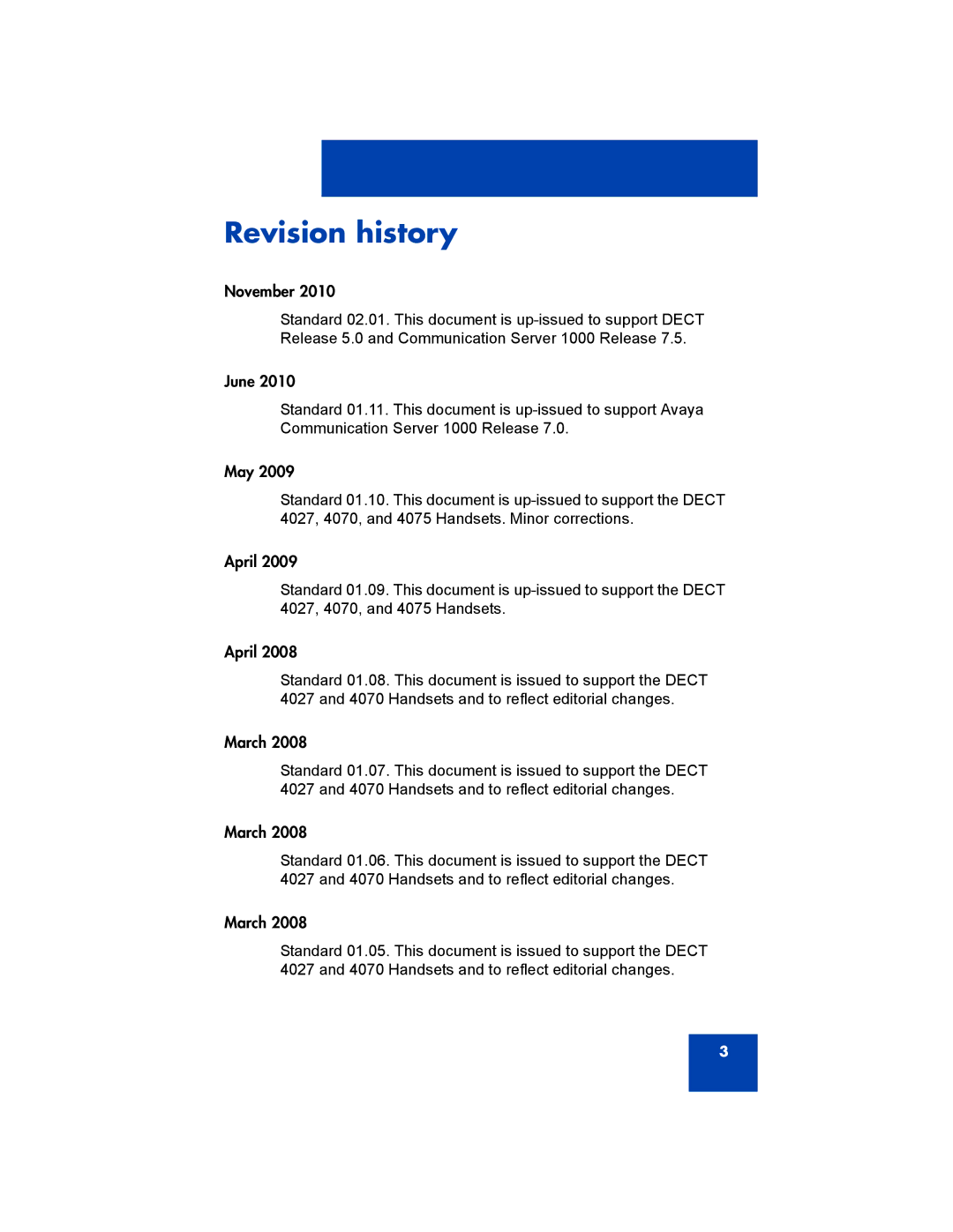 Avaya 4075, NN43120-122, 4070, 4027 manual Revision history 