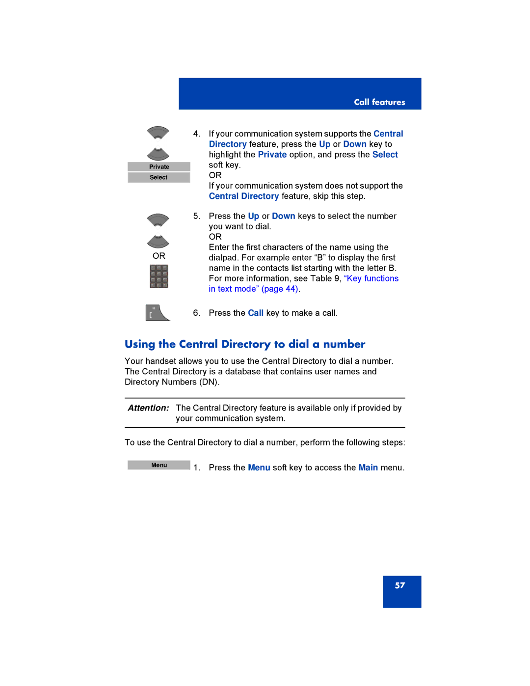 Avaya 4070, NN43120-122, 4027, 4075 manual Using the Central Directory to dial a number 