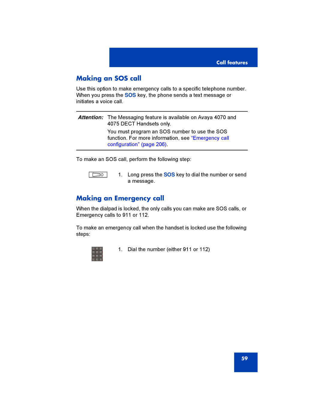 Avaya 4075, NN43120-122, 4070, 4027 manual Making an SOS call, Making an Emergency call 