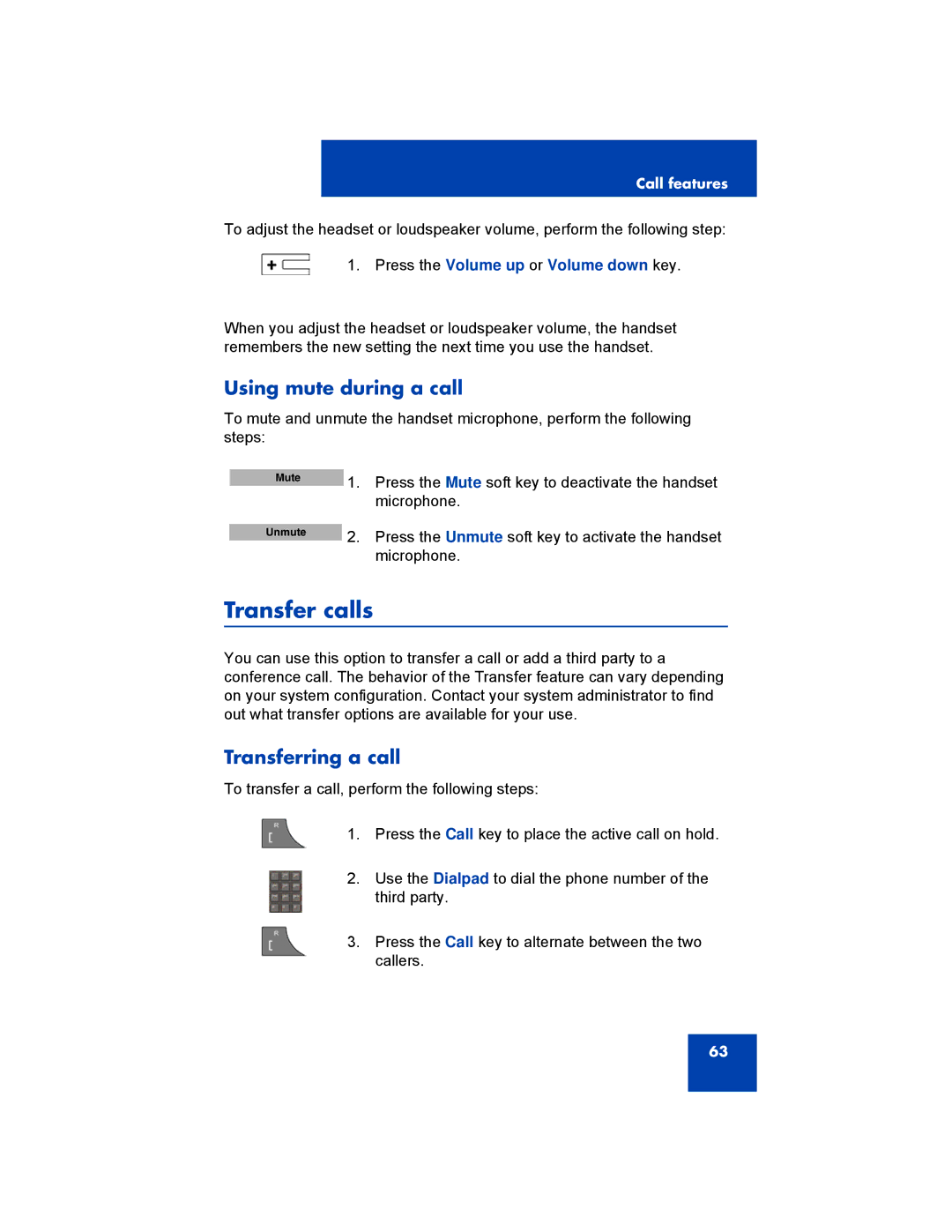 Avaya 4075, NN43120-122, 4070, 4027 manual Transfer calls, Using mute during a call, Transferring a call 