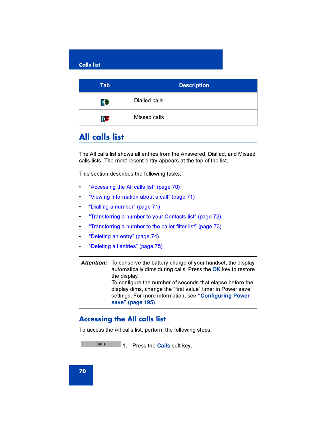 Avaya 4027, NN43120-122, 4070, 4075 manual Accessing the All calls list 