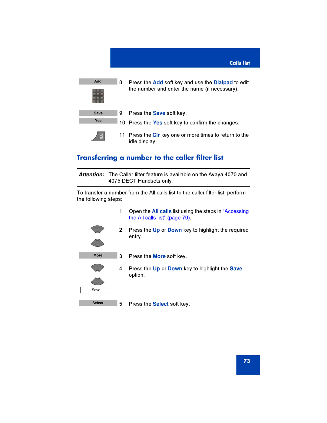 Avaya 4070, NN43120-122, 4027, 4075 manual Transferring a number to the caller filter list 