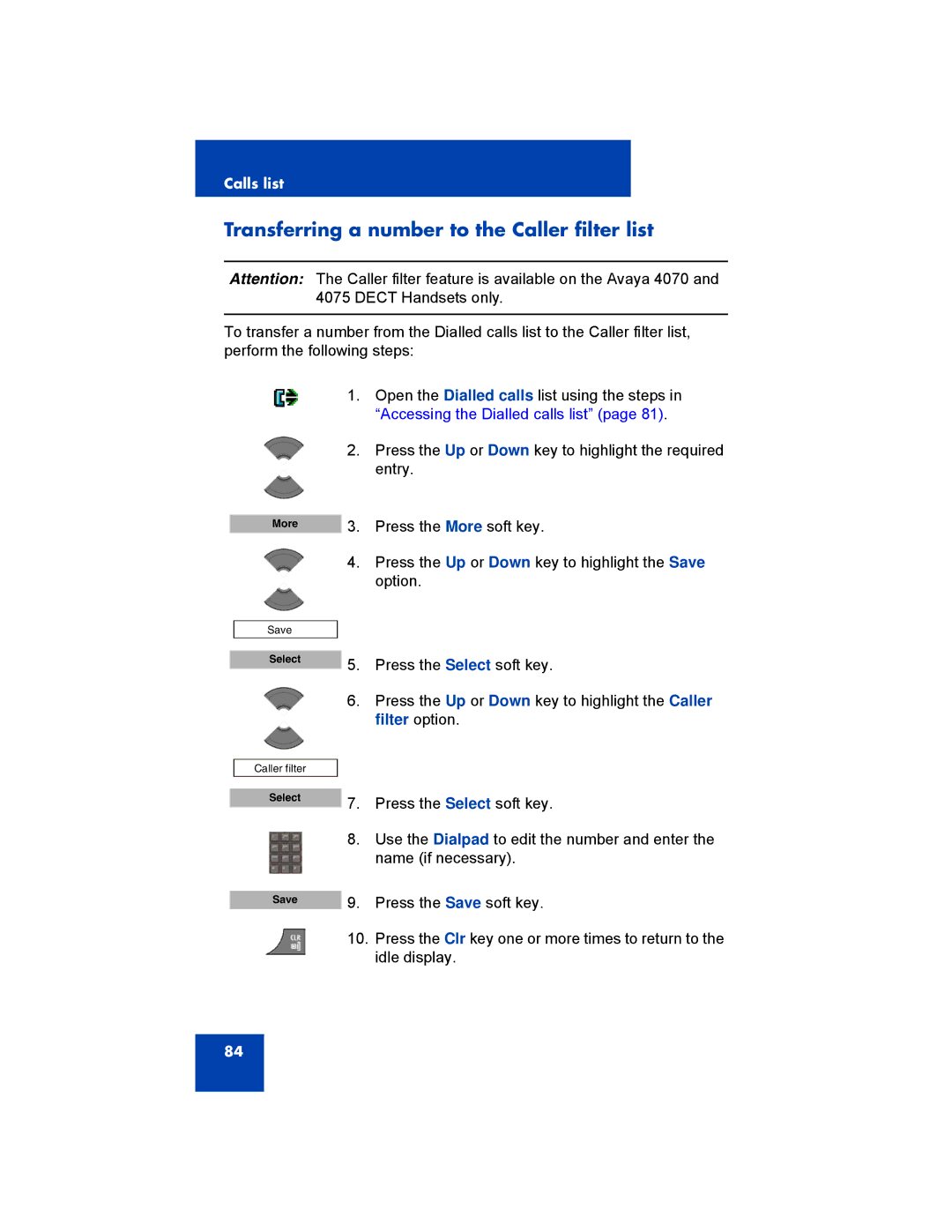 Avaya NN43120-122, 4070, 4027, 4075 manual Transferring a number to the Caller filter list 