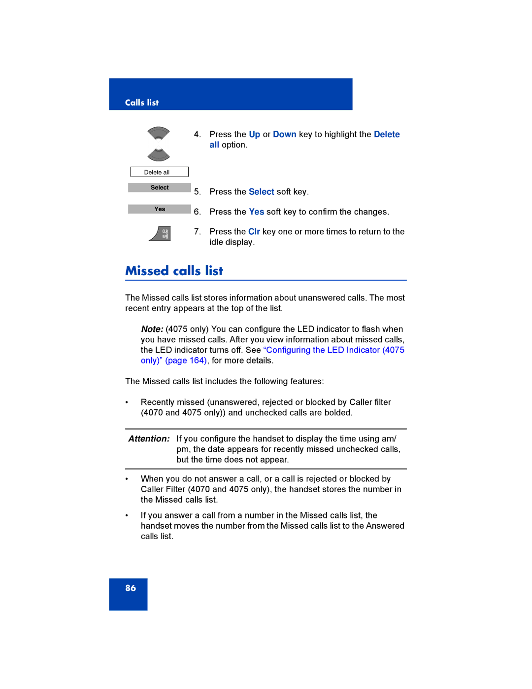 Avaya 4027, NN43120-122, 4070, 4075 manual Missed calls list 