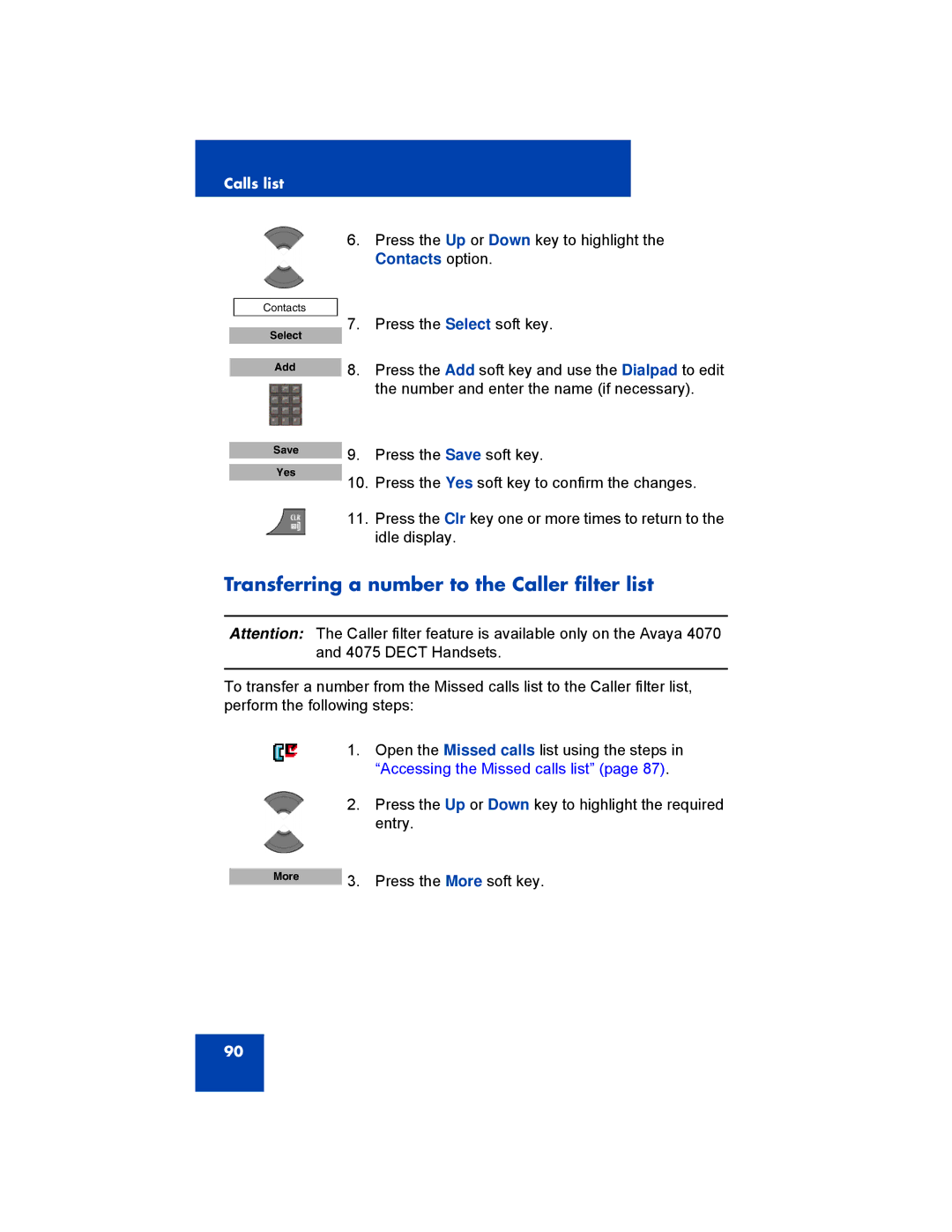 Avaya 4027, NN43120-122, 4070, 4075 manual Transferring a number to the Caller filter list 