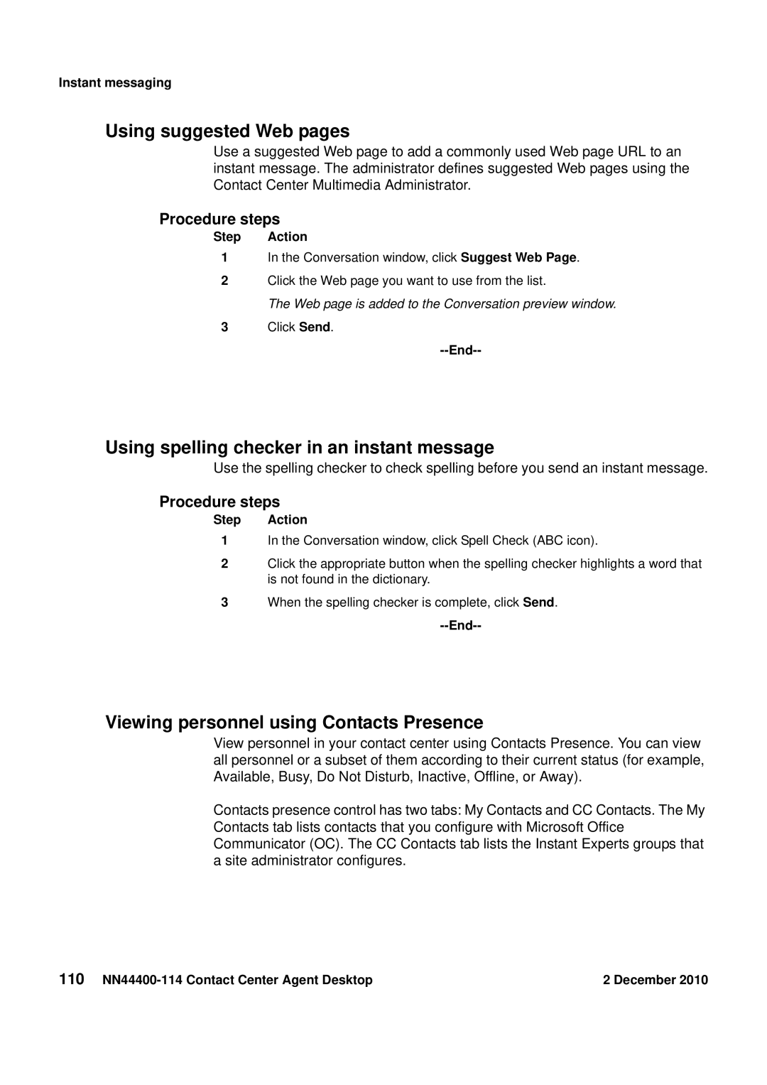 Avaya NN44400-114 manual Using suggested Web pages, Using spelling checker in an instant message 