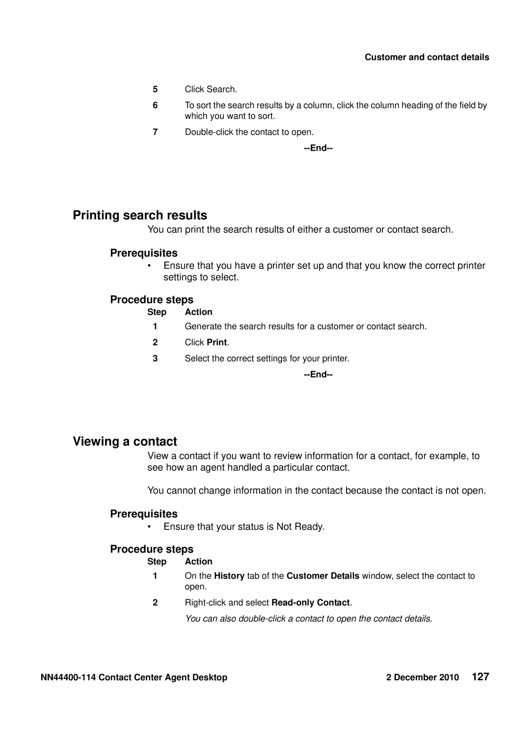 Avaya NN44400-114 manual Printing search results, Viewing a contact 