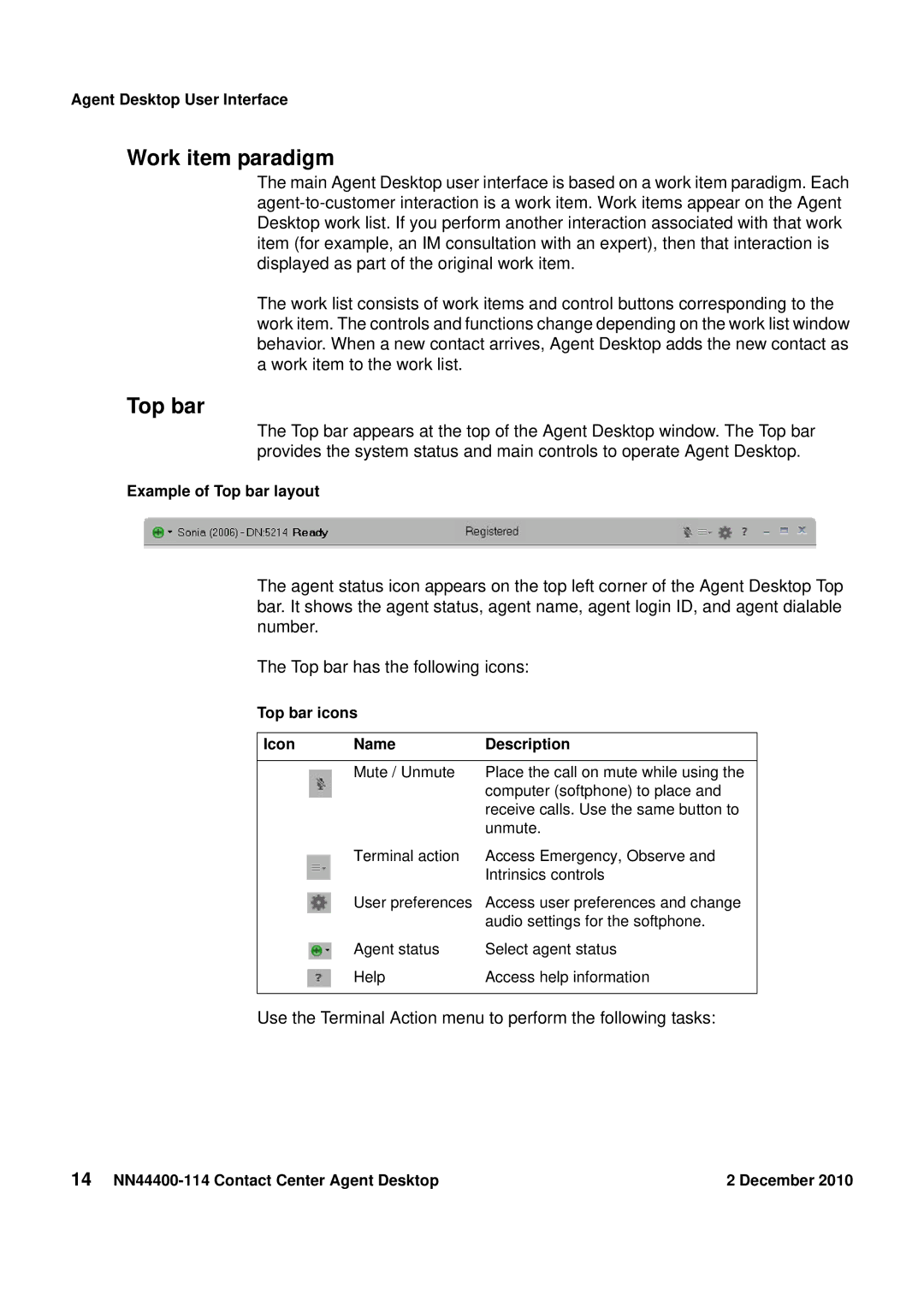 Avaya NN44400-114 manual Work item paradigm, Top bar 