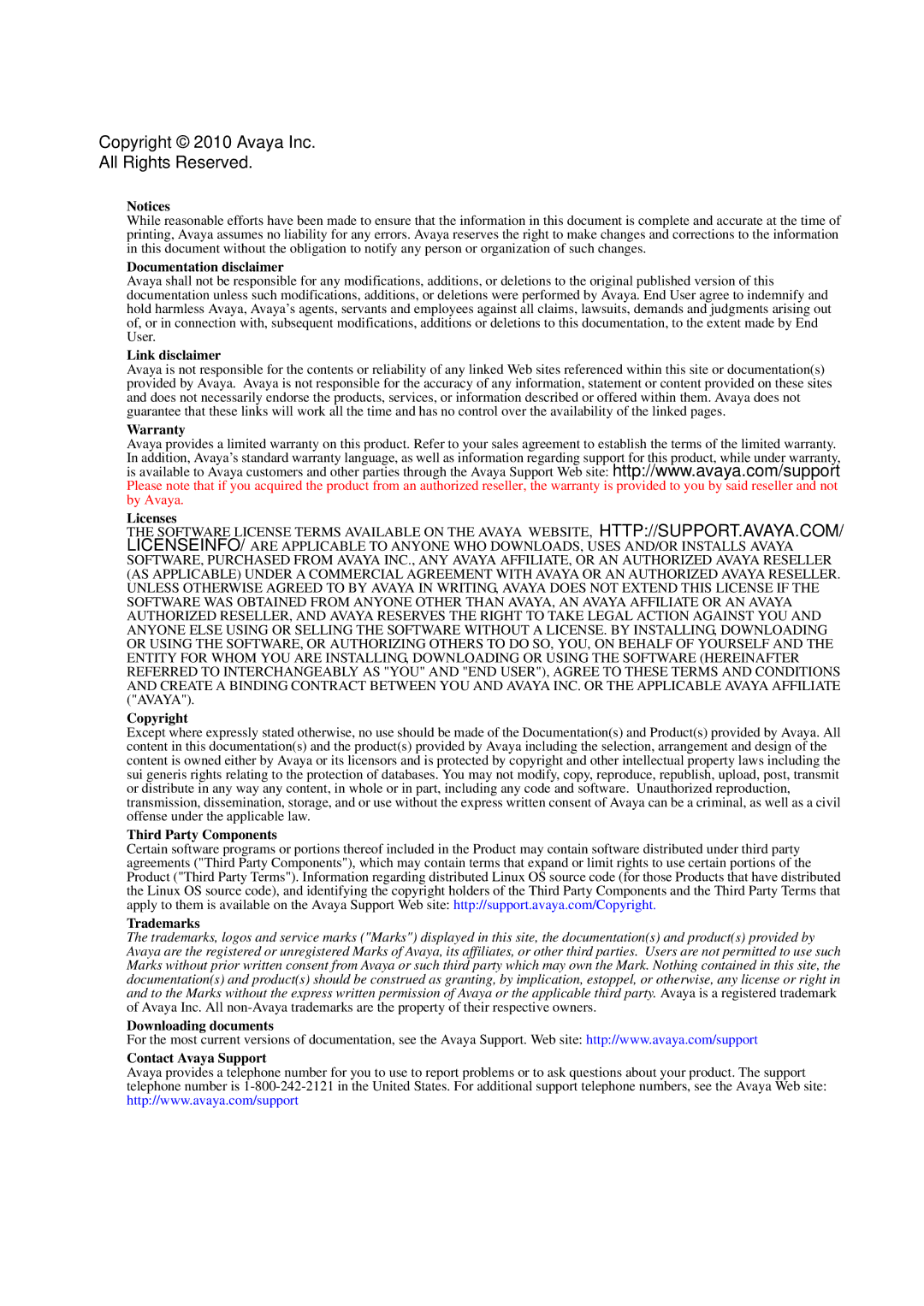 Avaya NN44400-114 manual Copyright 2010 Avaya Inc All Rights Reserved 