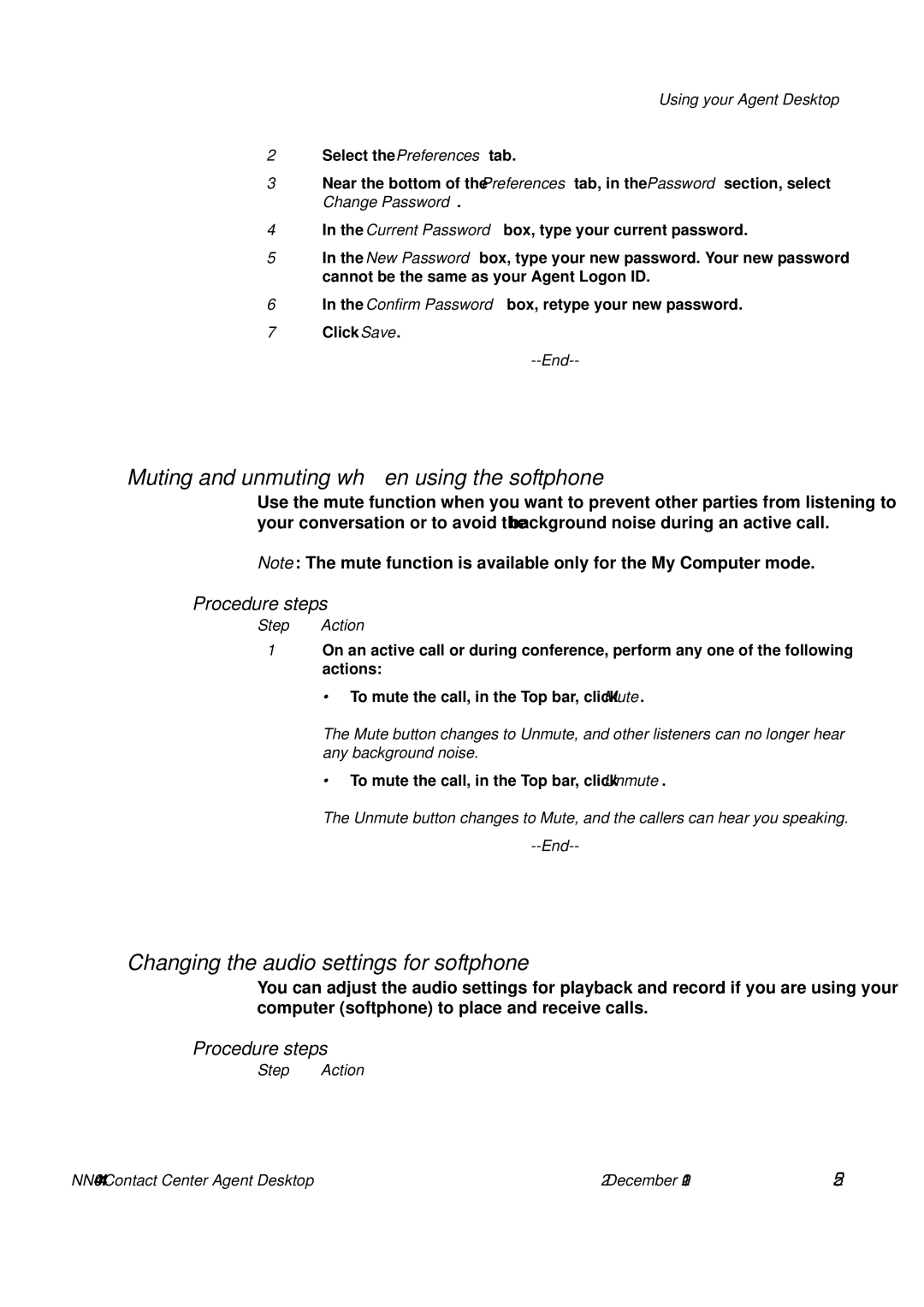 Avaya NN44400-114 manual Muting and unmuting when using the softphone, Changing the audio settings for softphone 