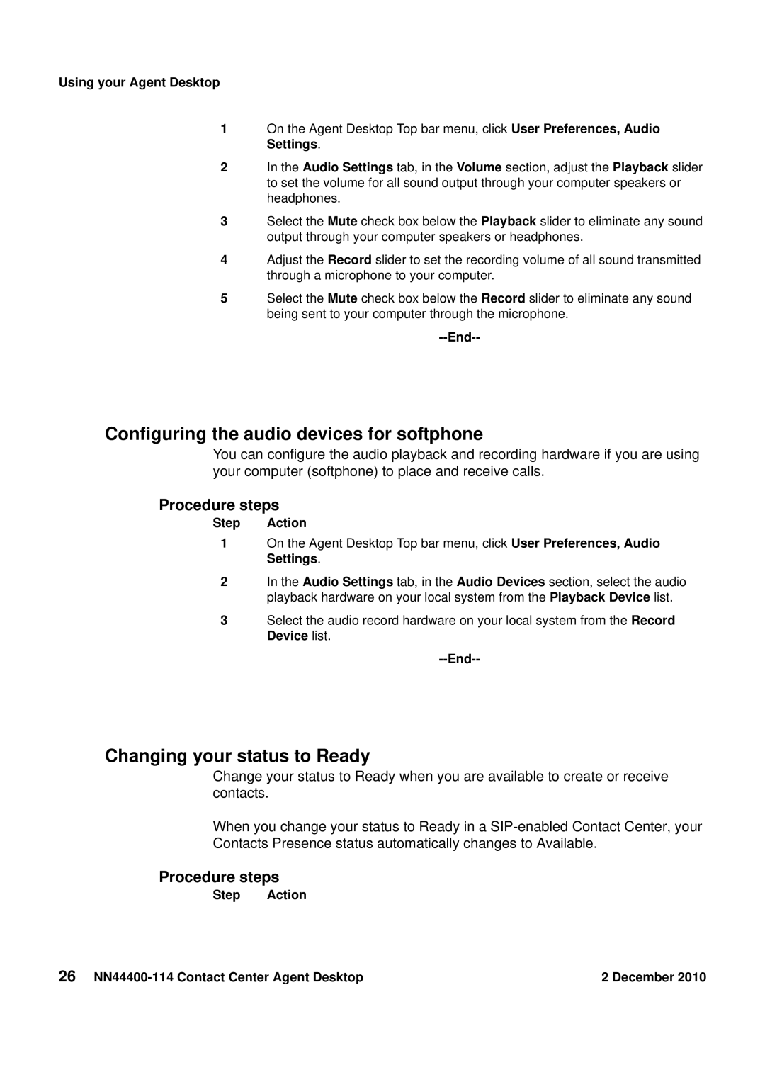 Avaya NN44400-114 manual Configuring the audio devices for softphone, Changing your status to Ready 