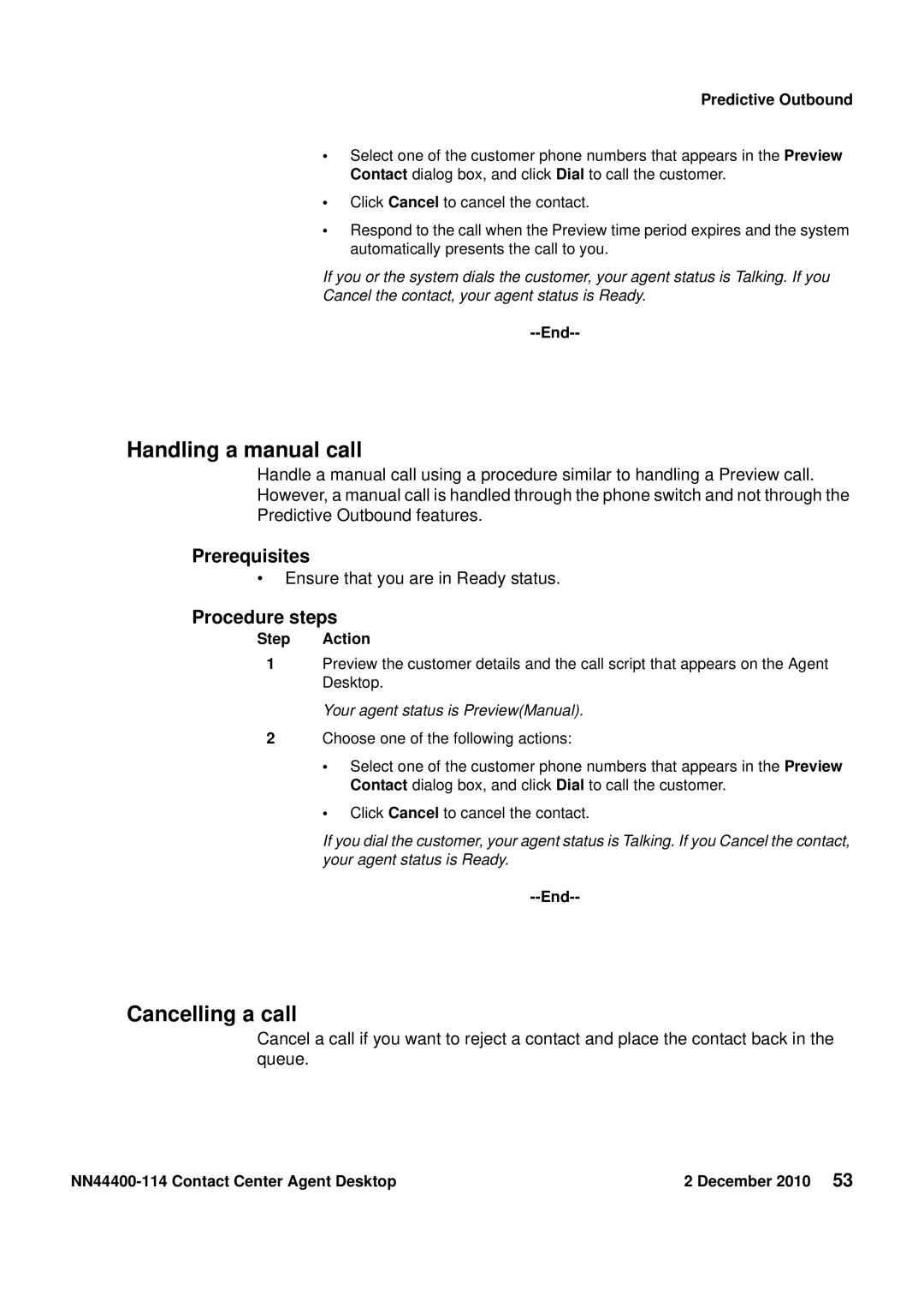 Avaya NN44400-114 Handling a manual call, Cancelling a call 