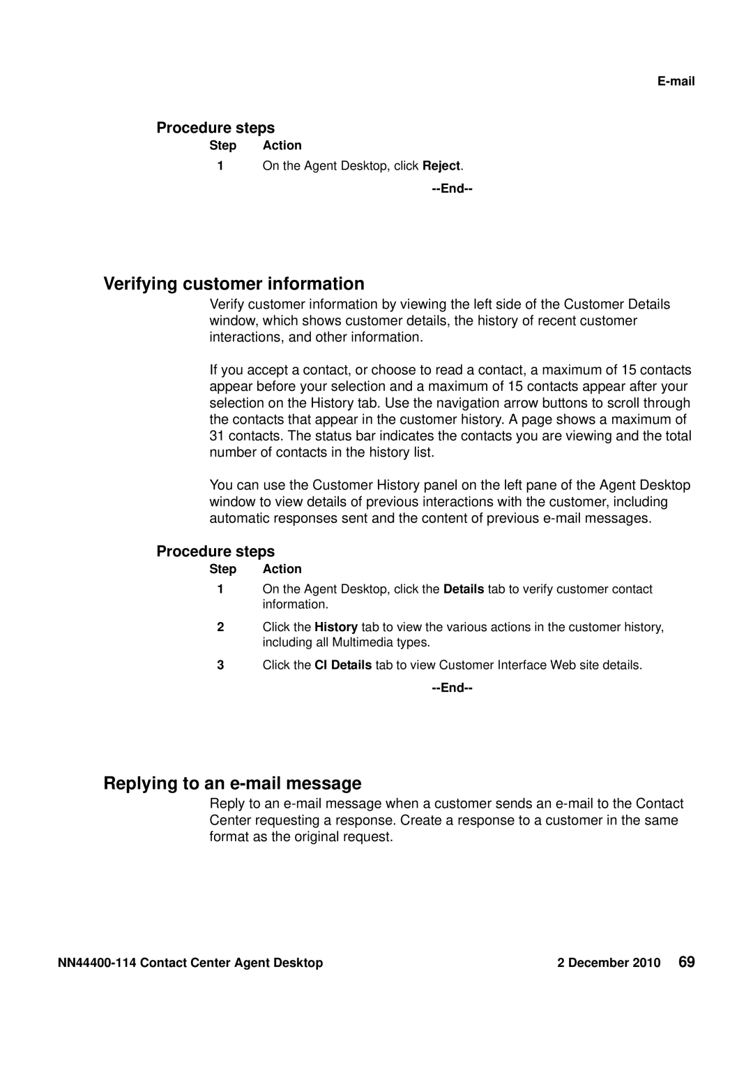 Avaya NN44400-114 manual Verifying customer information, Replying to an e-mail message 