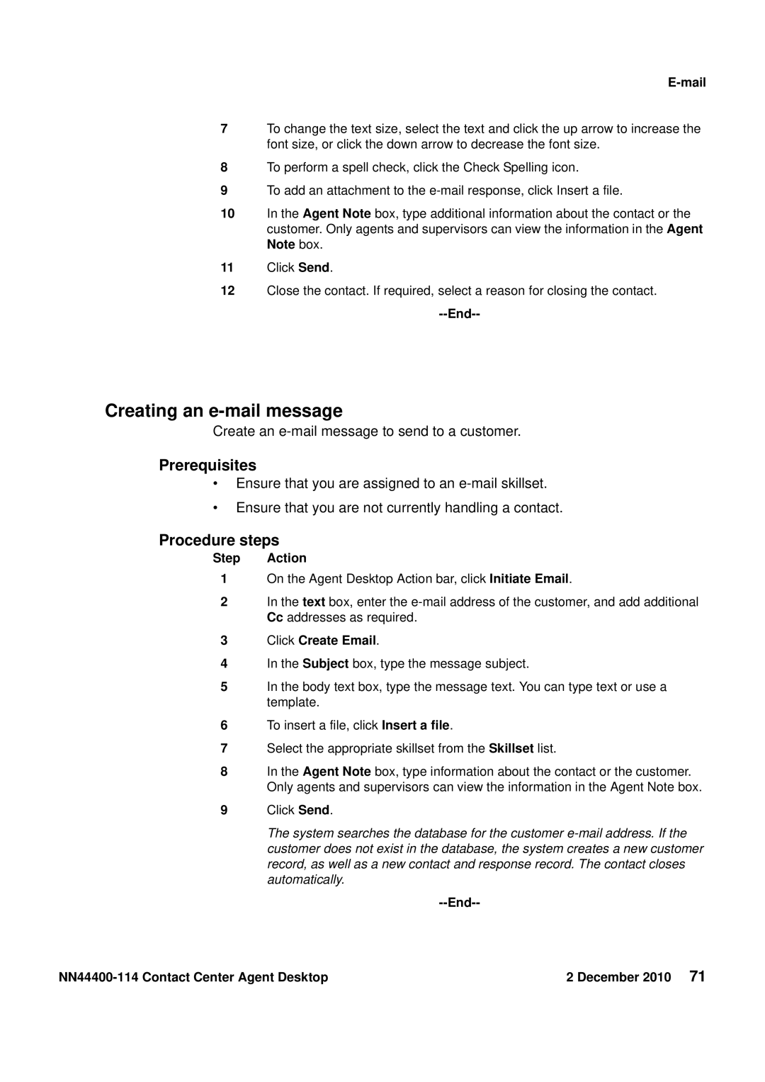 Avaya NN44400-114 manual Creating an e-mail message, Click Create Email 