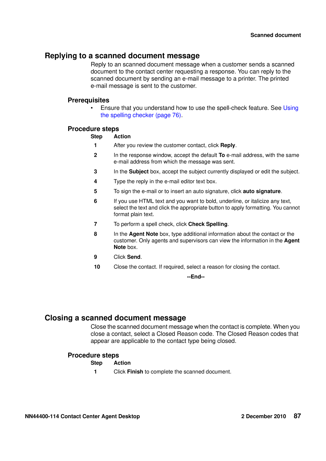 Avaya NN44400-114 manual Replying to a scanned document message, Closing a scanned document message 