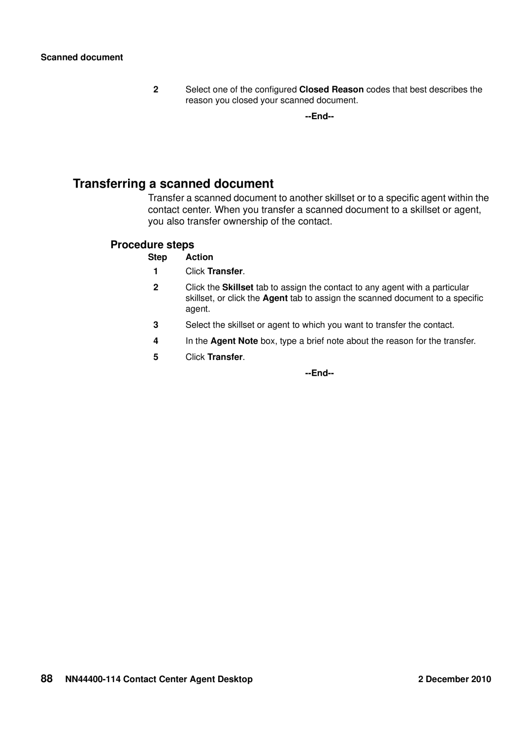 Avaya NN44400-114 manual Transferring a scanned document, Step Action Click Transfer 