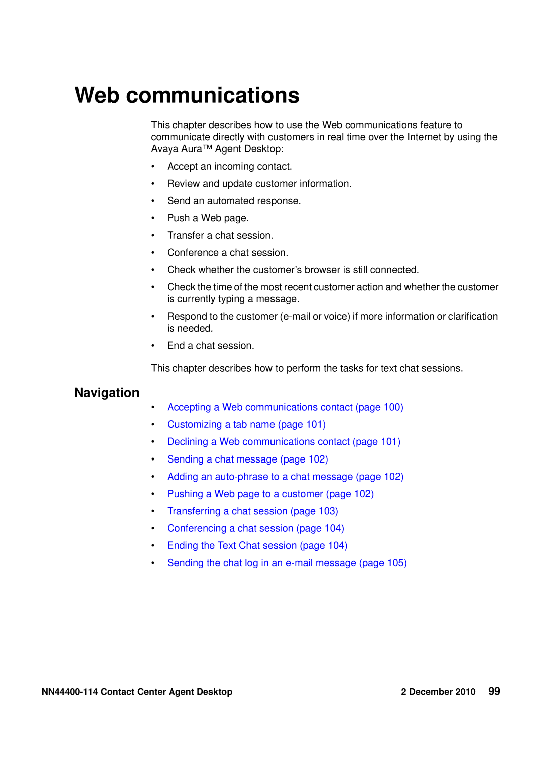 Avaya NN44400-114 manual Web communications, Navigation 