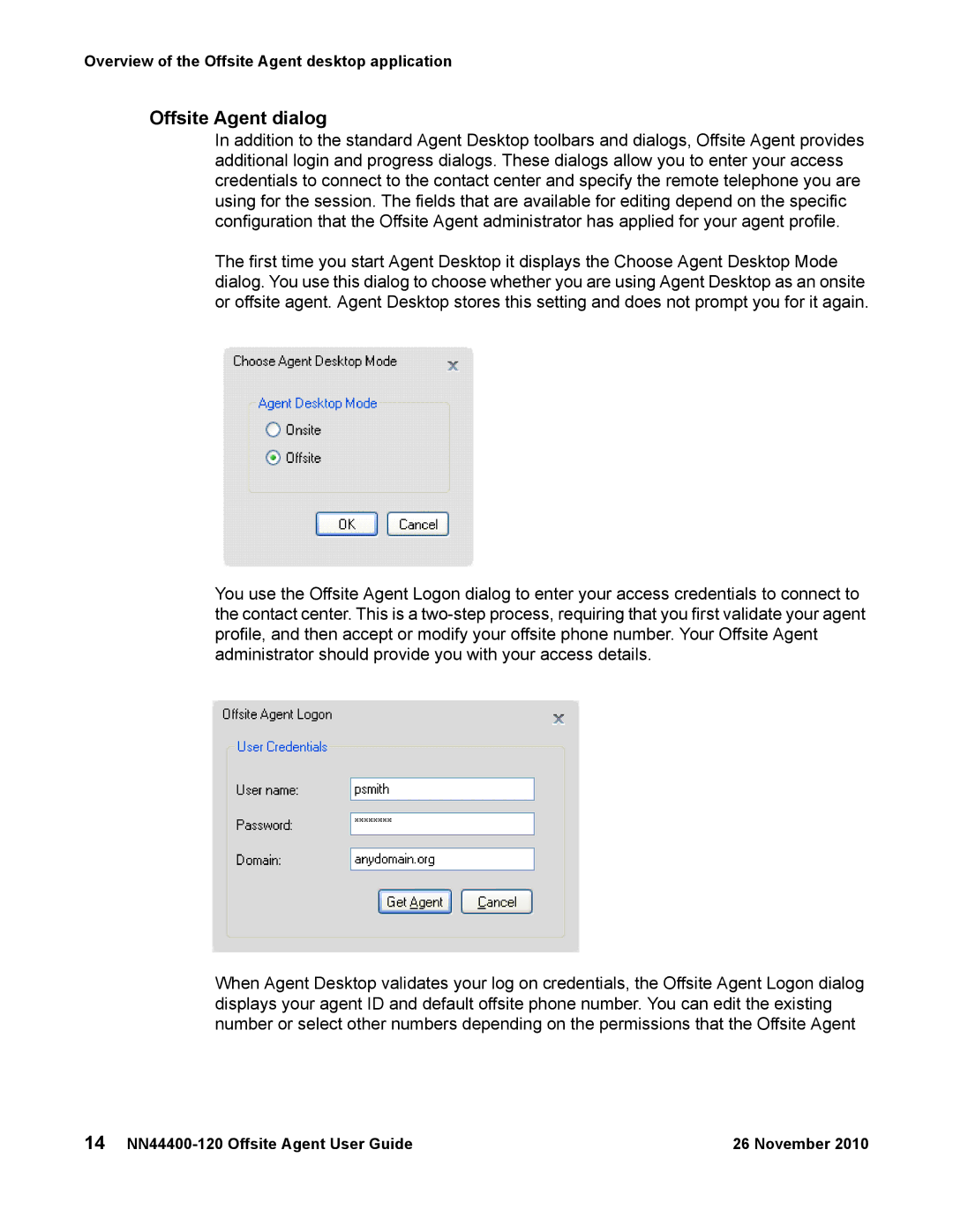 Avaya NN44400-120 manual Offsite Agent dialog 