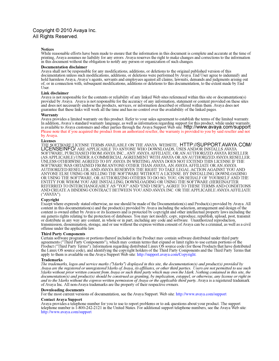 Avaya NN44400-120 manual Copyright 2010 Avaya Inc All Rights Reserved 