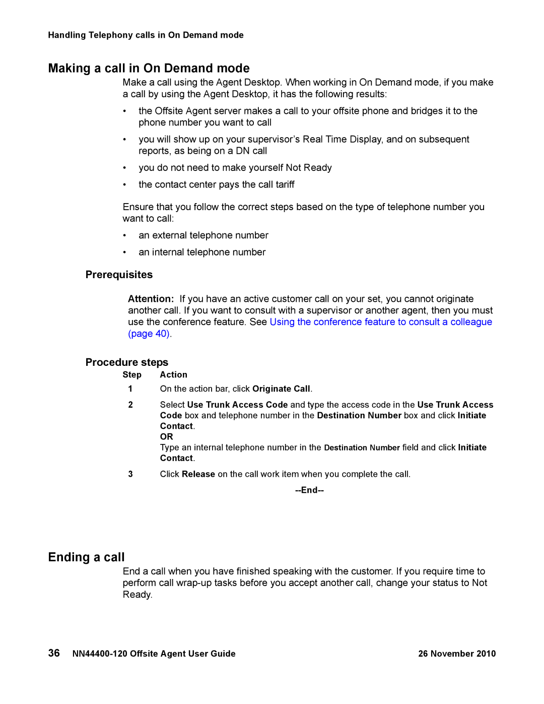 Avaya NN44400-120 manual Making a call in On Demand mode, Ending a call 