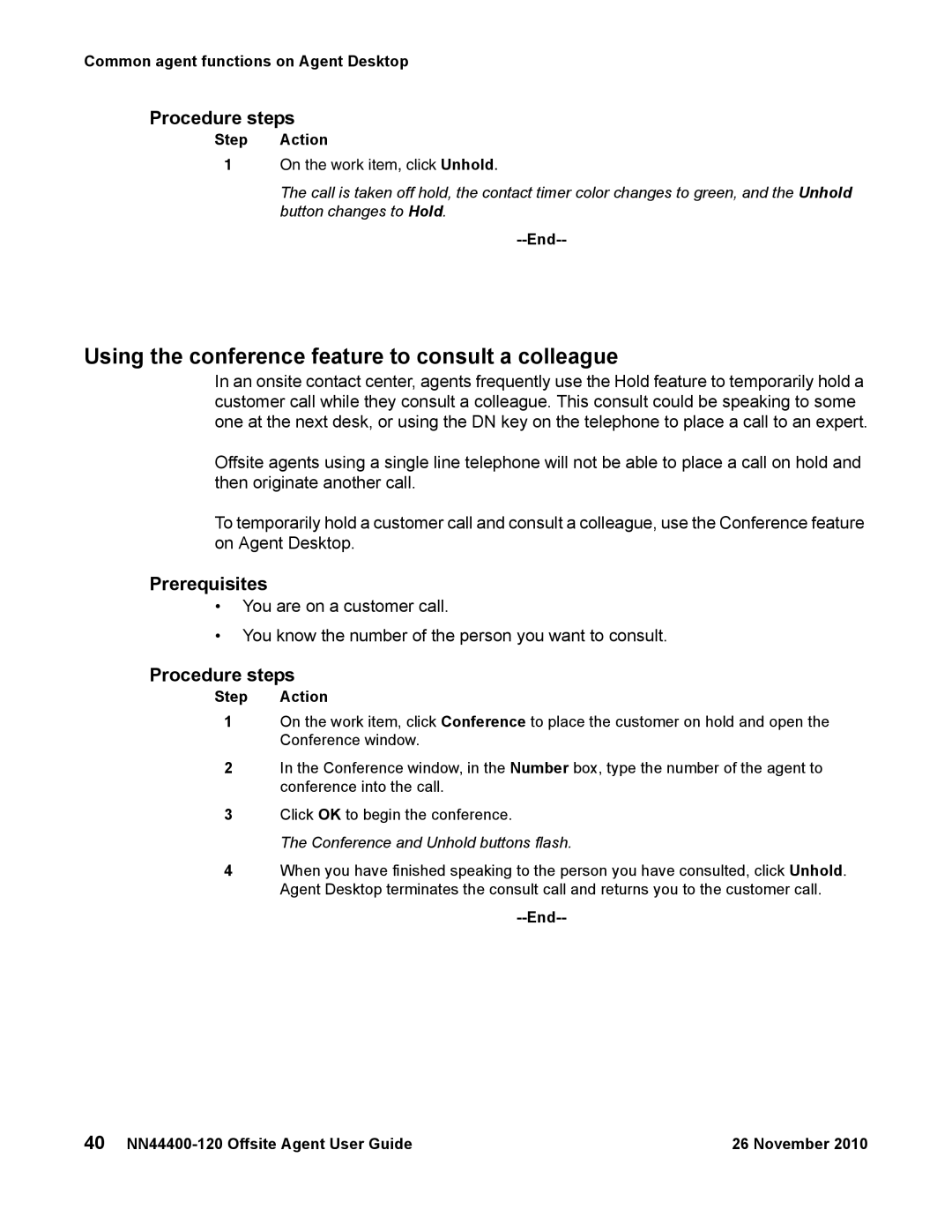 Avaya NN44400-120 manual Using the conference feature to consult a colleague, Conference and Unhold buttons flash 