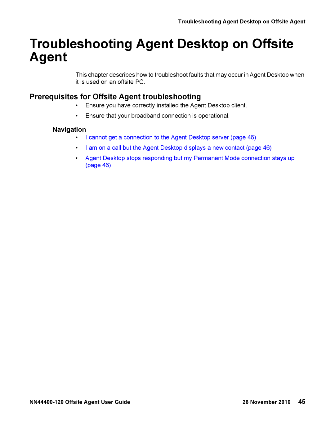 Avaya NN44400-120 manual Troubleshooting Agent Desktop on Offsite Agent, Prerequisites for Offsite Agent troubleshooting 