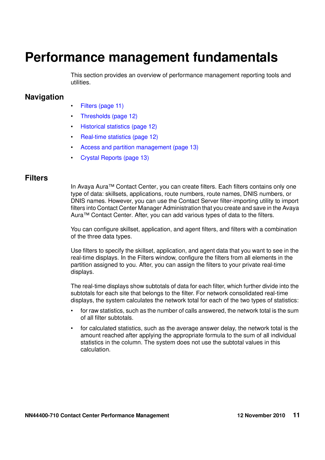 Avaya NN44400-710 manual Performance management fundamentals, Filters 