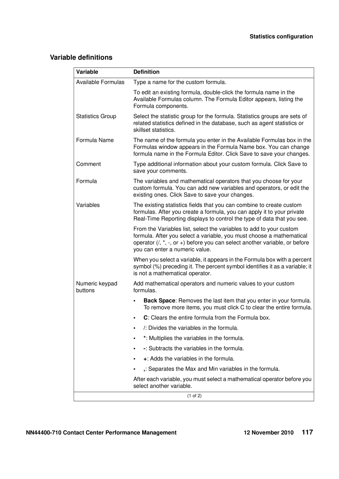 Avaya NN44400-710 manual Variable definitions 