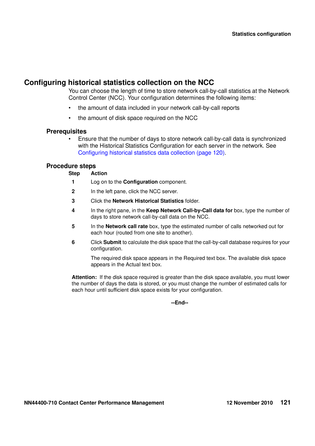 Avaya NN44400-710 Configuring historical statistics collection on the NCC, Click the Network Historical Statistics folder 