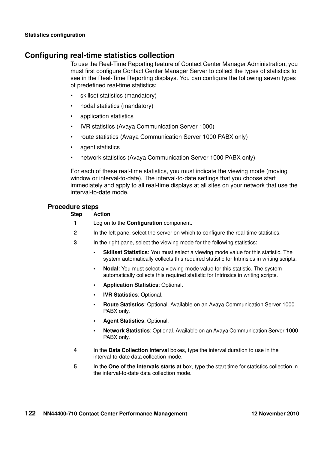 Avaya NN44400-710 Configuring real-time statistics collection, Application Statistics Optional IVR Statistics Optional 