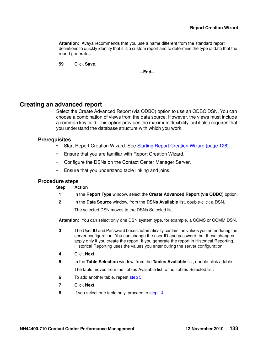 Avaya NN44400-710 manual Creating an advanced report, End 