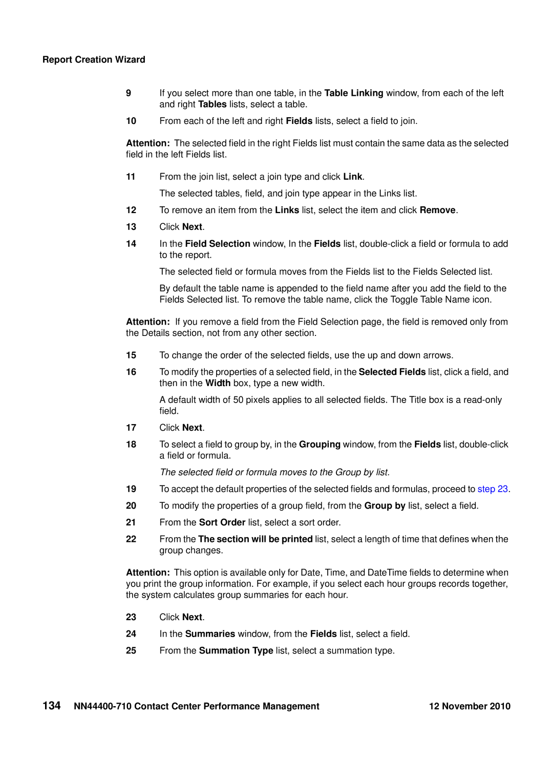 Avaya NN44400-710 manual Selected field or formula moves to the Group by list 