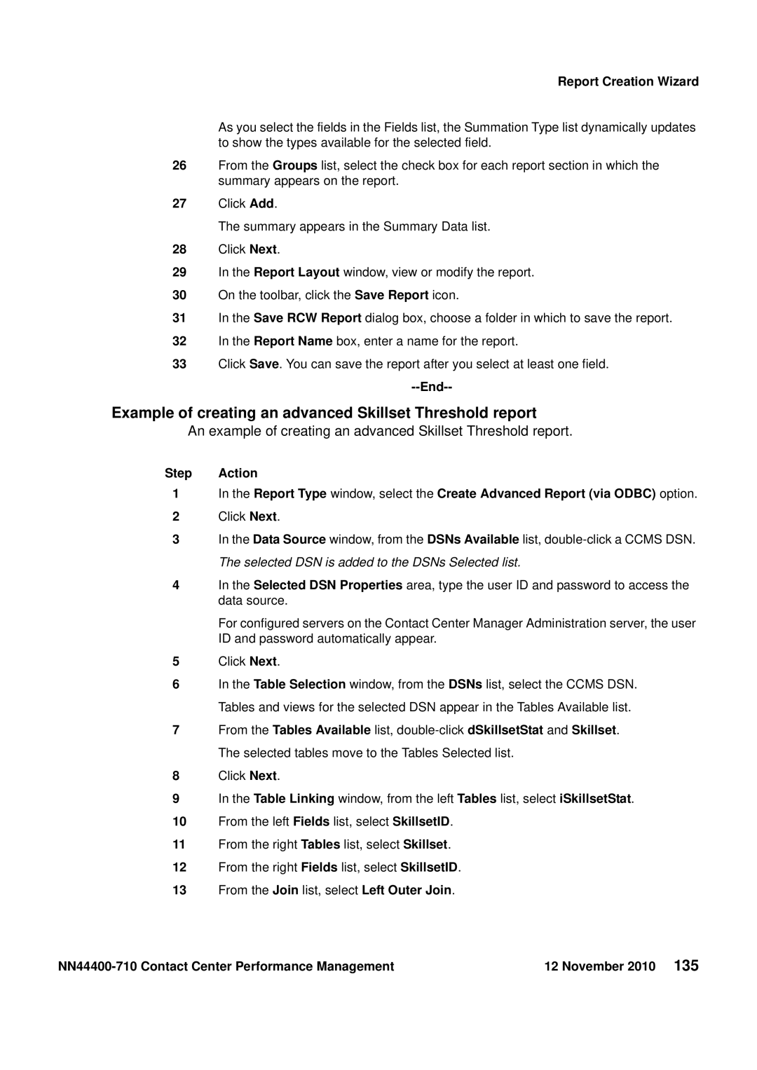 Avaya NN44400-710 manual Example of creating an advanced Skillset Threshold report 