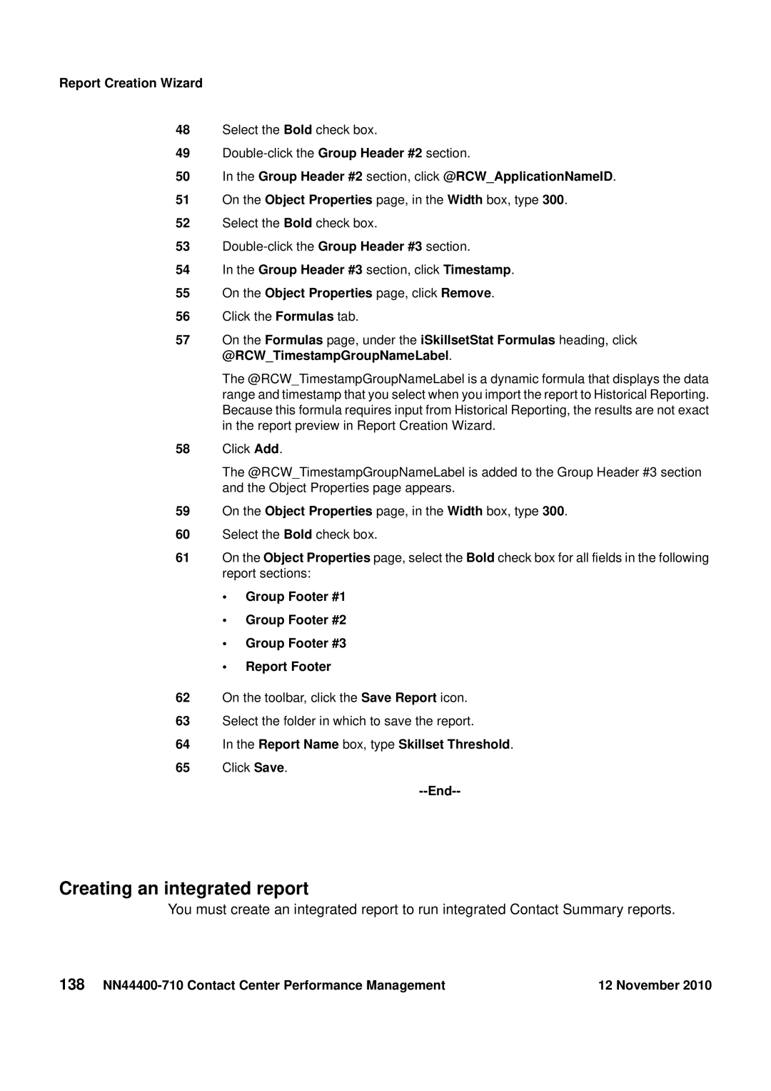 Avaya NN44400-710 manual Creating an integrated report, Group Header #2 section, click @RCWApplicationNameID 