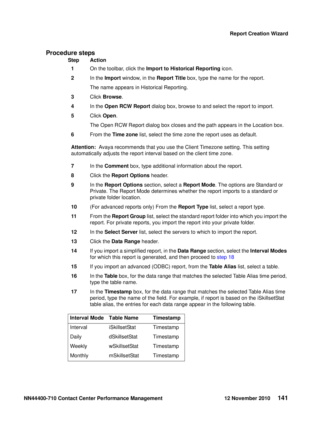 Avaya NN44400-710 manual Interval Mode Table Name Timestamp 