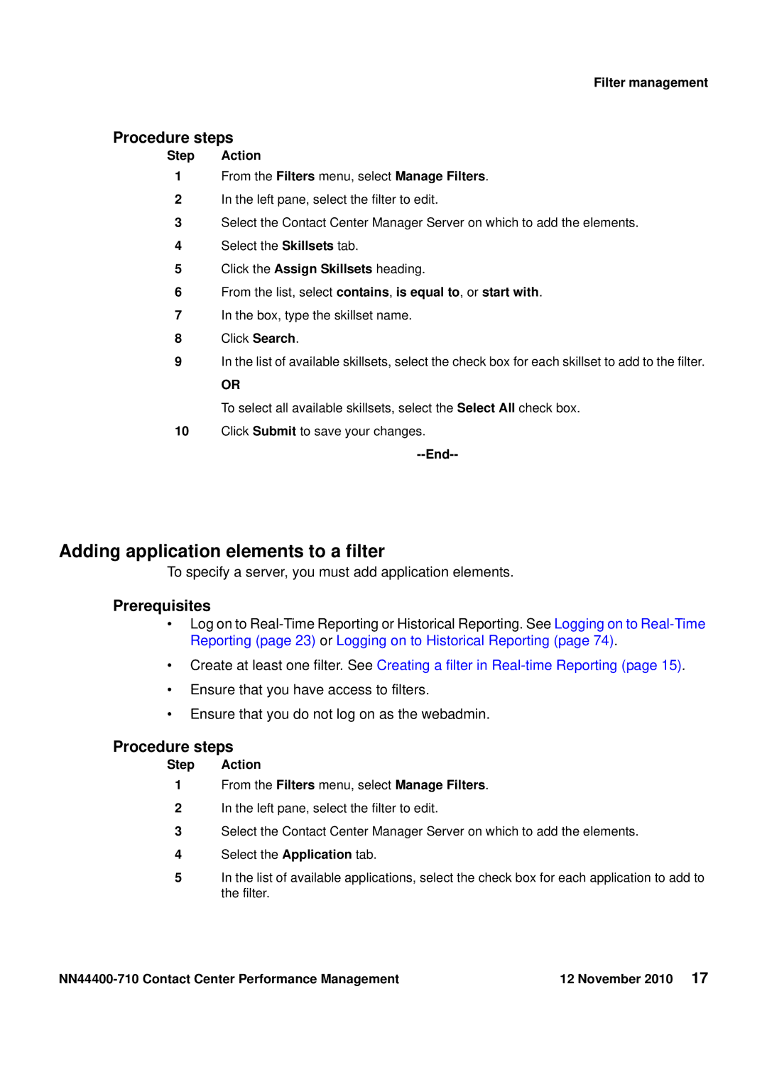 Avaya NN44400-710 manual Adding application elements to a filter, Step Action 