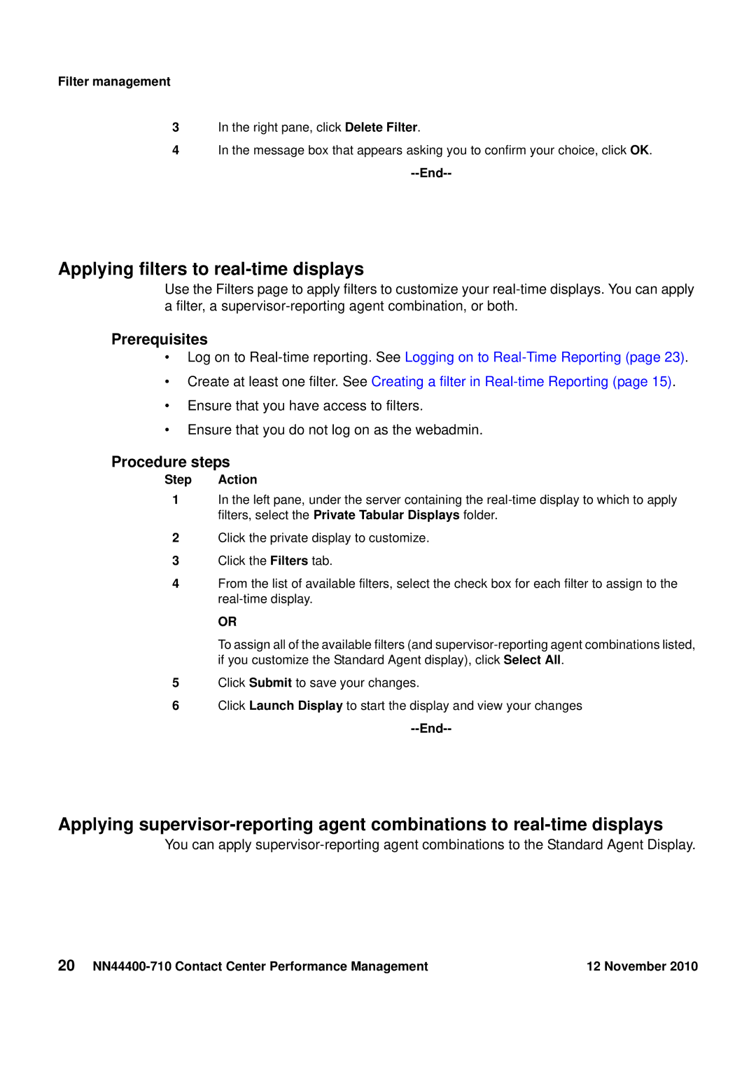 Avaya NN44400-710 manual Applying filters to real-time displays 