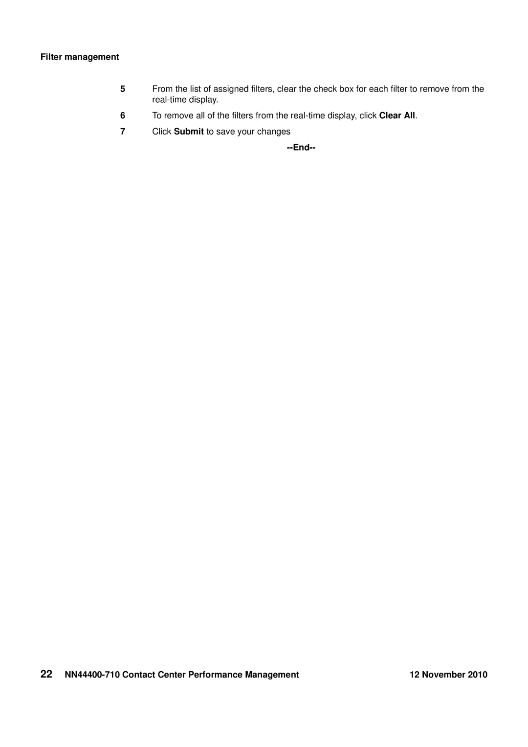 Avaya NN44400-710 manual Filter management 