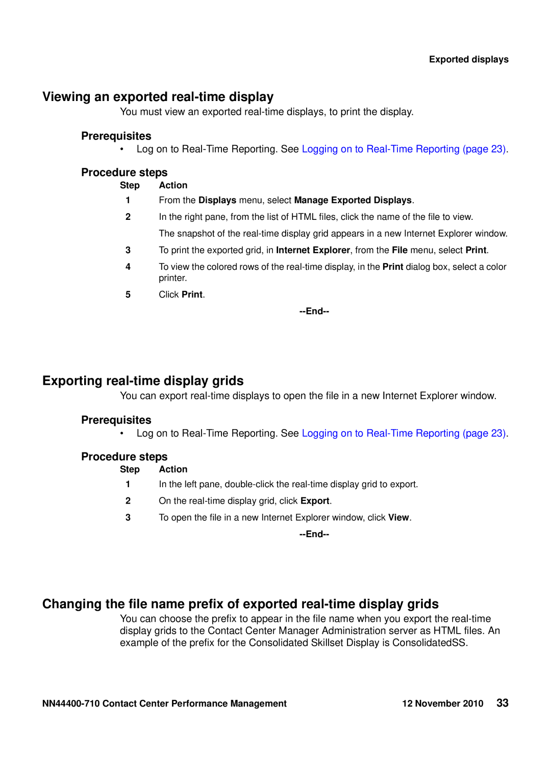 Avaya NN44400-710 manual Viewing an exported real-time display, Exporting real-time display grids 