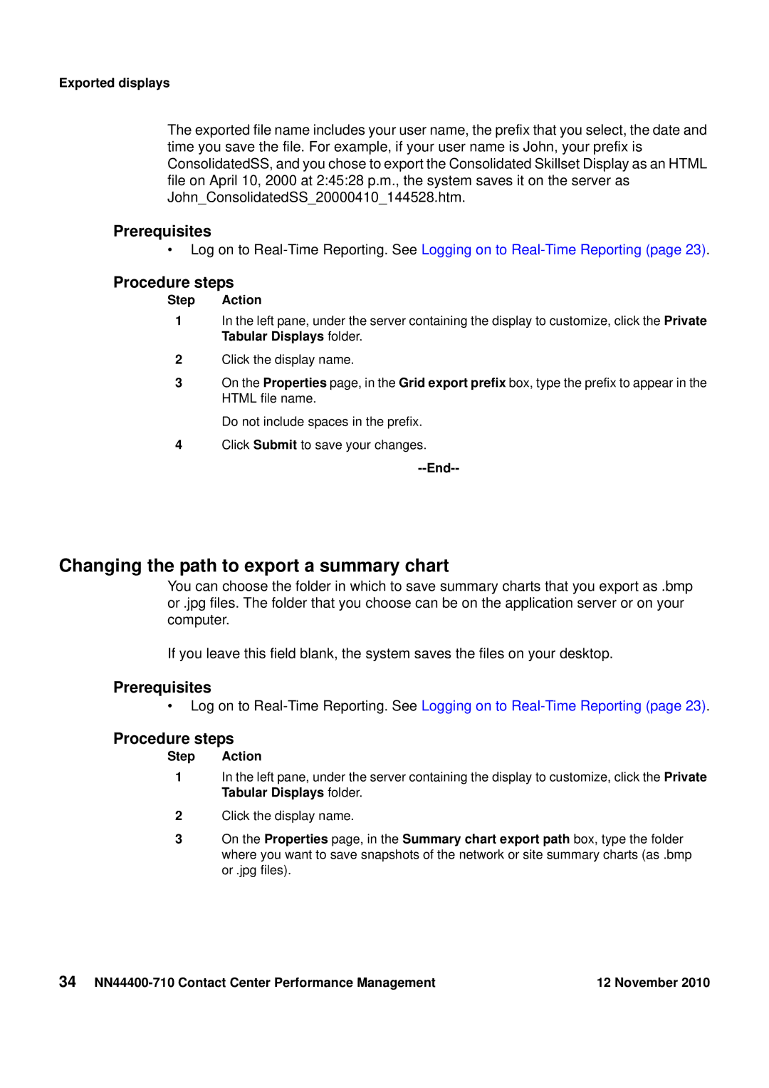 Avaya NN44400-710 manual Changing the path to export a summary chart 