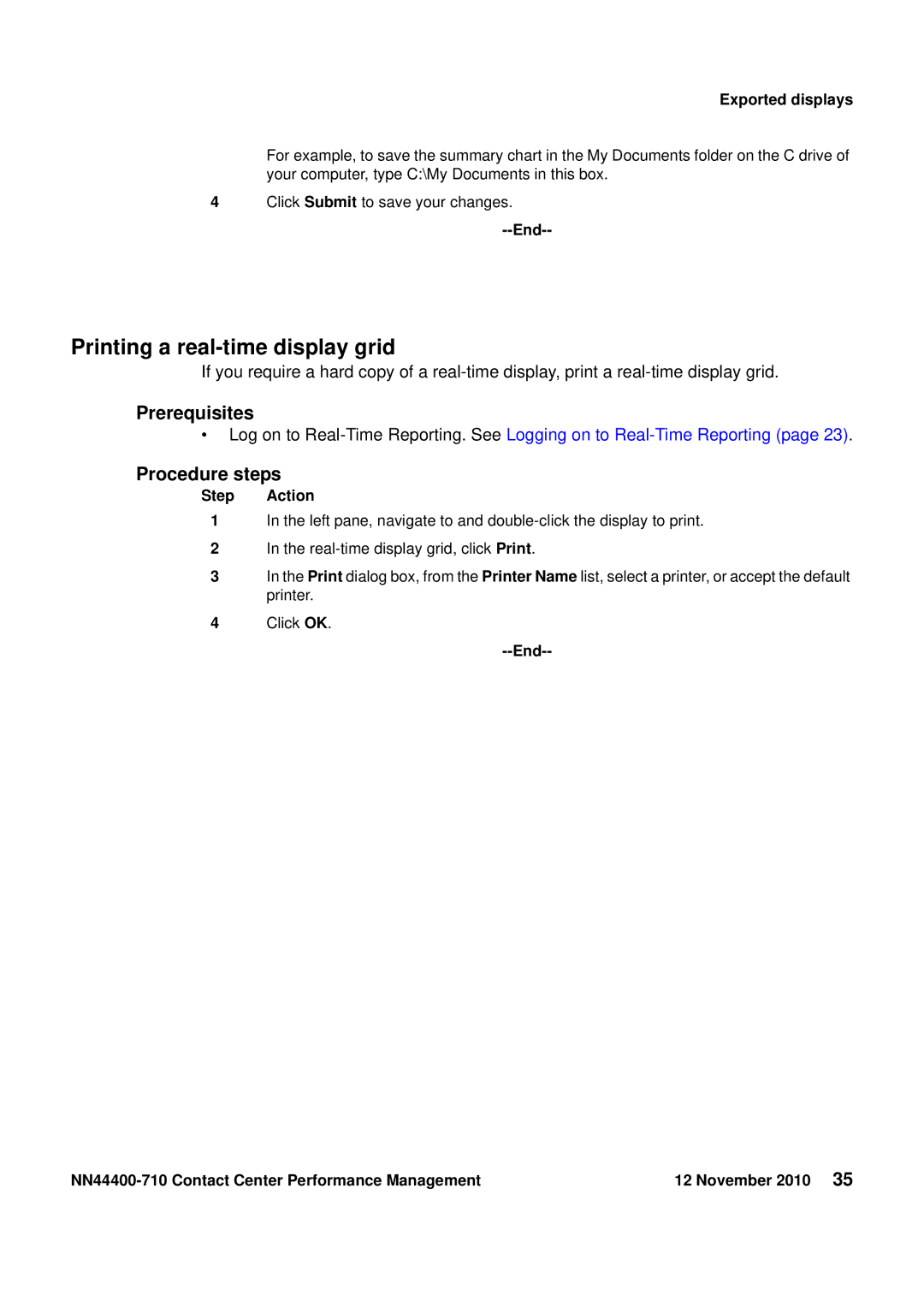 Avaya NN44400-710 manual Printing a real-time display grid 