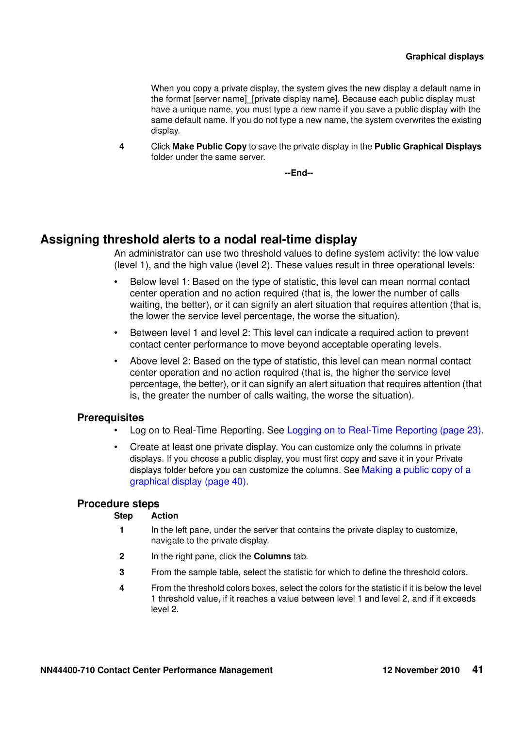 Avaya NN44400-710 manual Assigning threshold alerts to a nodal real-time display 