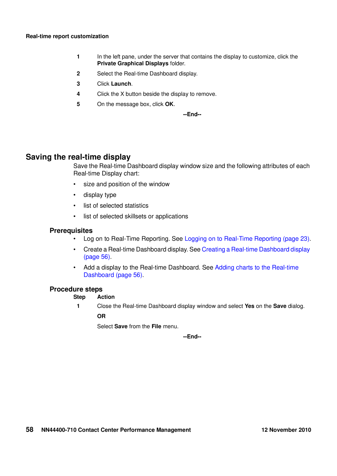 Avaya NN44400-710 manual Saving the real-time display 