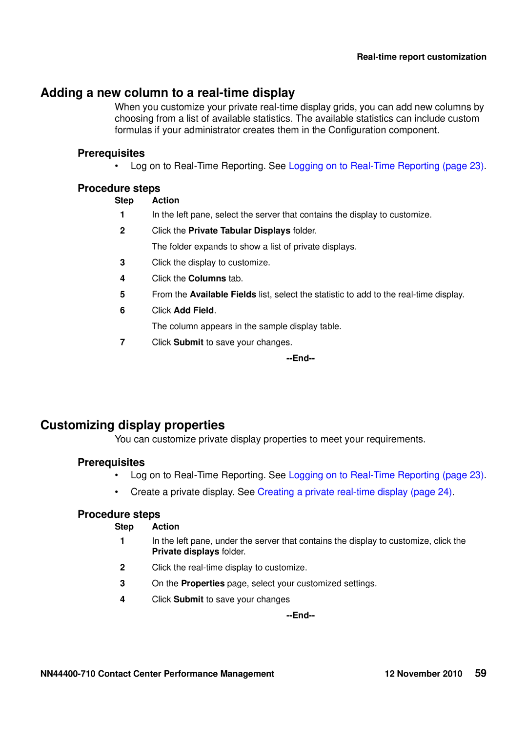 Avaya NN44400-710 manual Adding a new column to a real-time display, Customizing display properties 