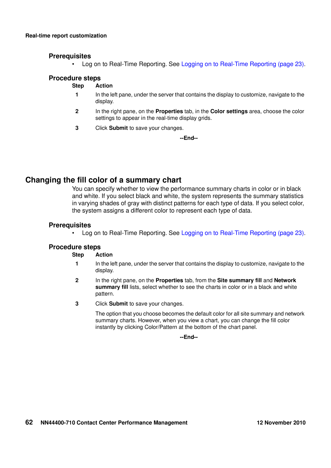 Avaya NN44400-710 manual Changing the fill color of a summary chart 