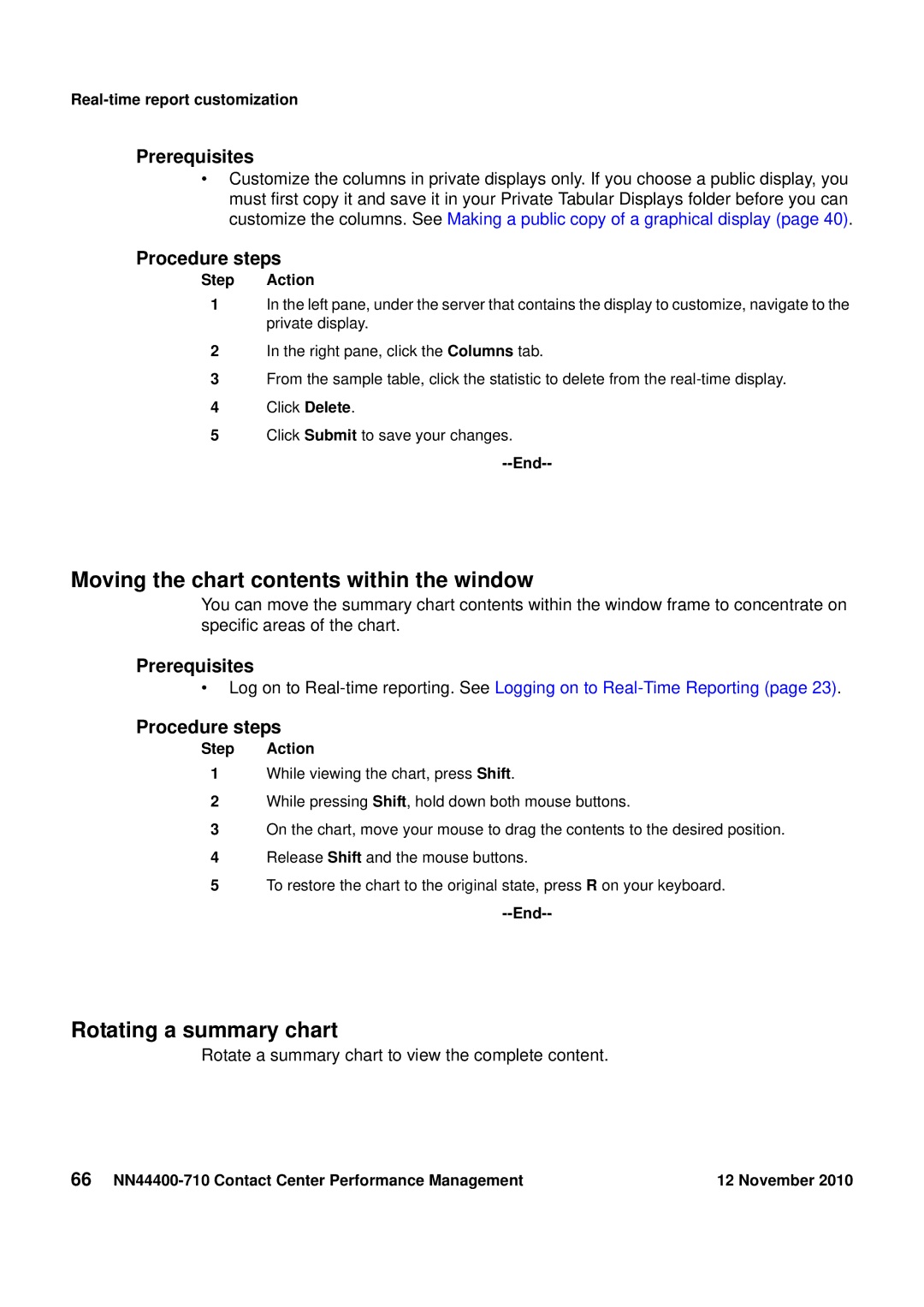 Avaya NN44400-710 manual Moving the chart contents within the window, Rotating a summary chart 