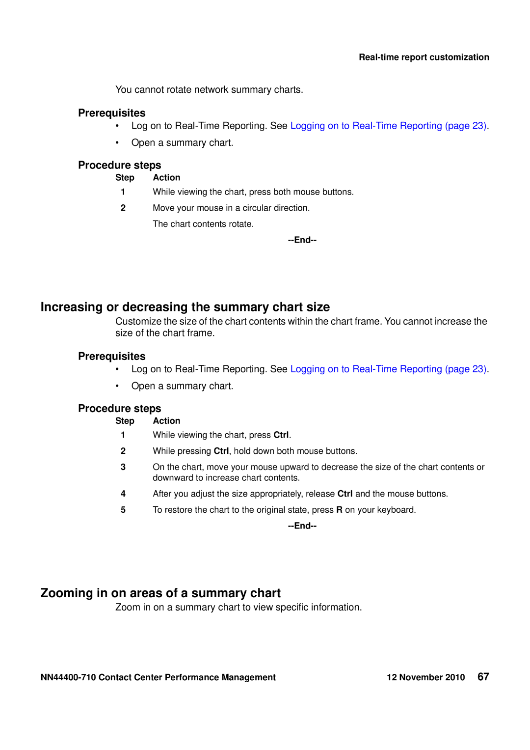 Avaya NN44400-710 manual Increasing or decreasing the summary chart size, Zooming in on areas of a summary chart 