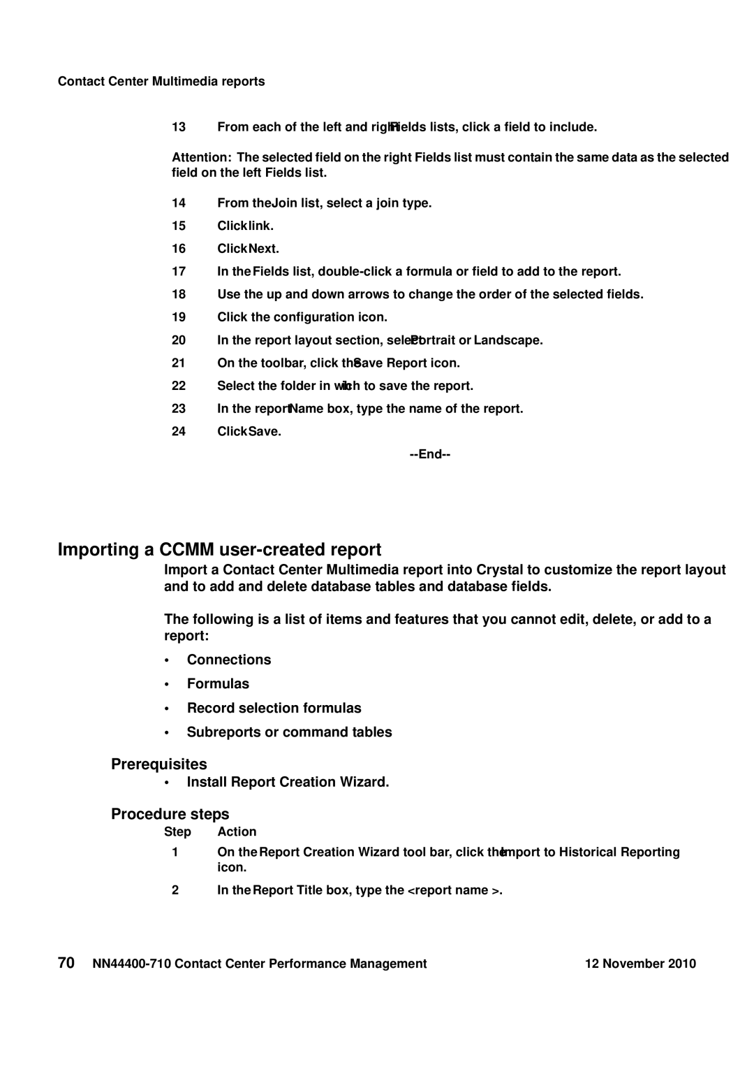 Avaya NN44400-710 manual Importing a Ccmm user-created report, Contact Center Multimedia reports 