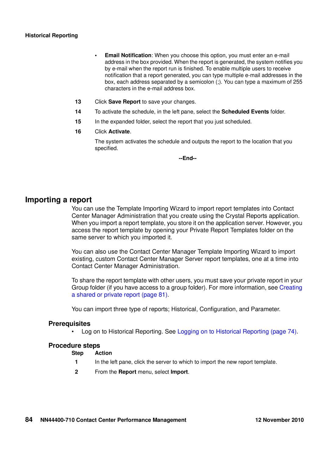 Avaya NN44400-710 manual Importing a report, Click Activate 